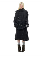 Vintage Black Plaid Wool Blend Jacket Set