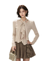 Asymmetric Ruffle Scarf Knit Top