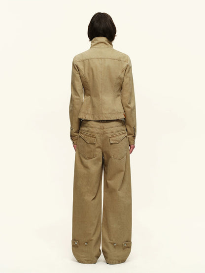 Washed Adjustable Straight Pants