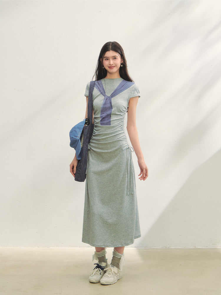 Printed Side Gathered Tie Dress