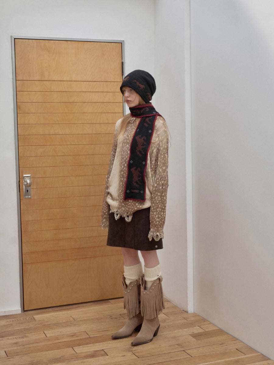 Fair Isle Pony Jacquard Knit Scarf