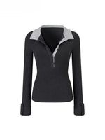 Contrast Collar Lace-Trim Long Sleeve T-shirt
