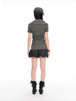 Vintage Drawstring Collar Graphic T-Shirt