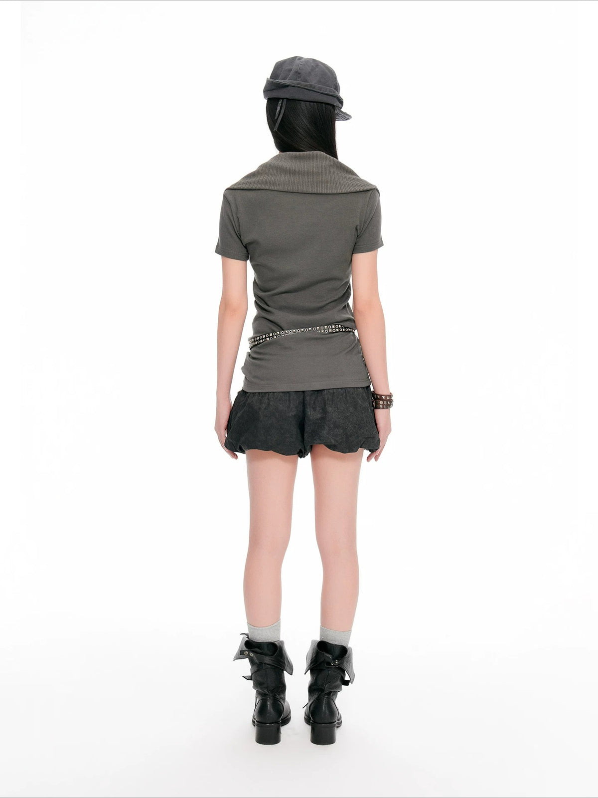 Vintage Drawstring Collar Graphic T-Shirt