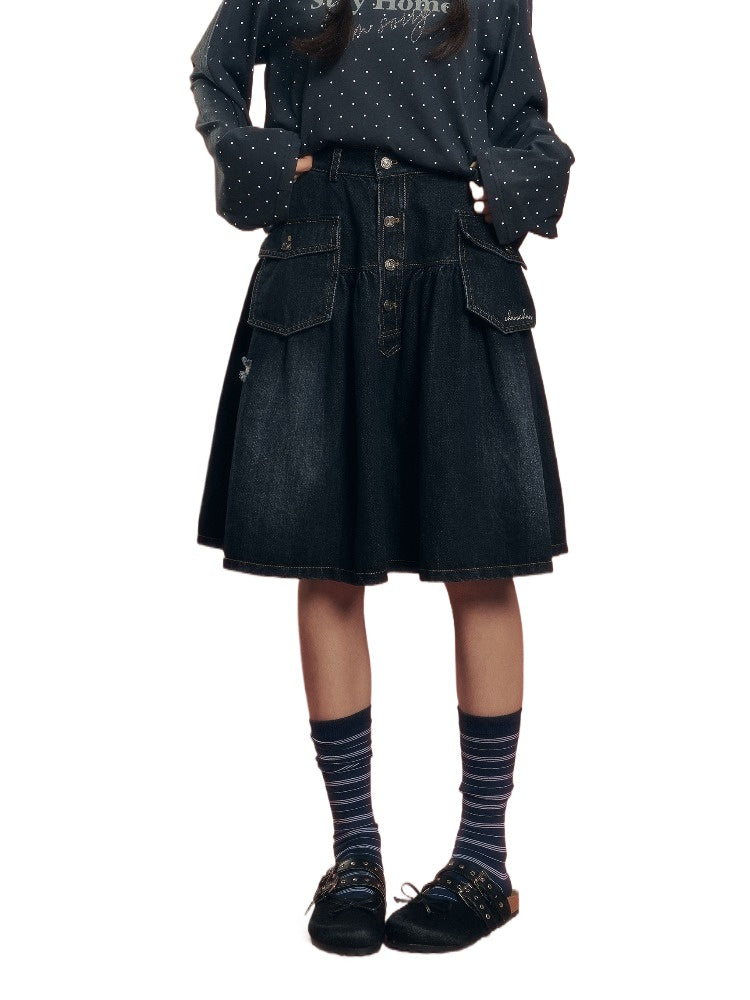 Vintage Utility Denim Skirt