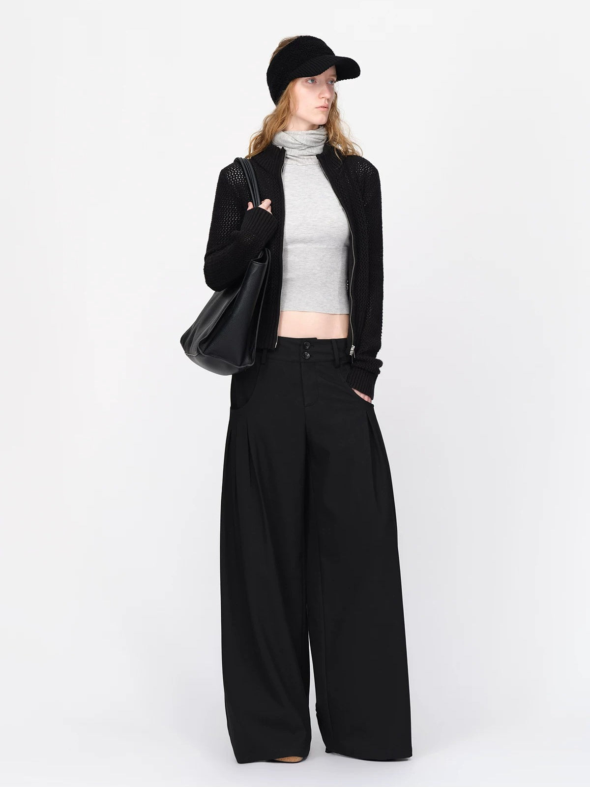 Black Cropped Knit Cardigan