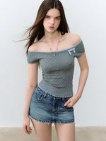 Acetate Wool Off-Shoulder T-shirt