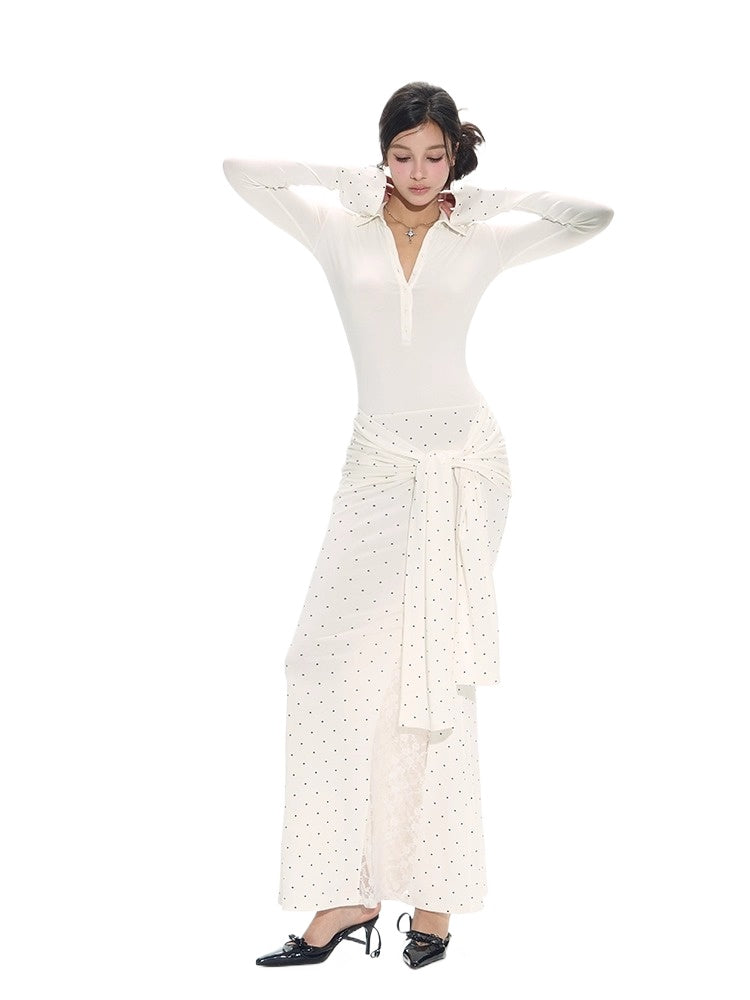 Henley Lace Splice Shirt Dress