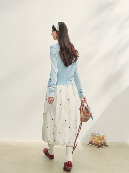 White Heavy-duty Floral Embroidered Midi Skirt