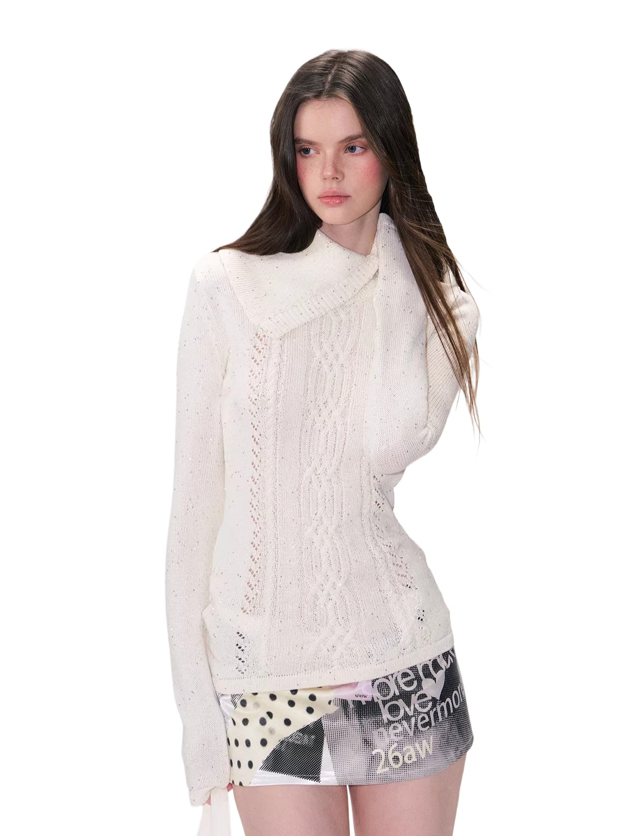 Shimmer Knit Collar Sweater