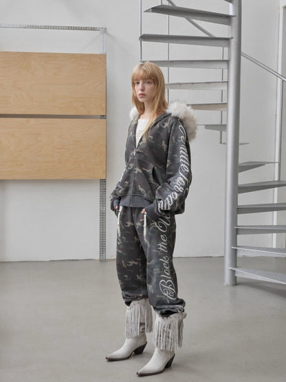 Camo Embroidered Hoodie Sweat Set