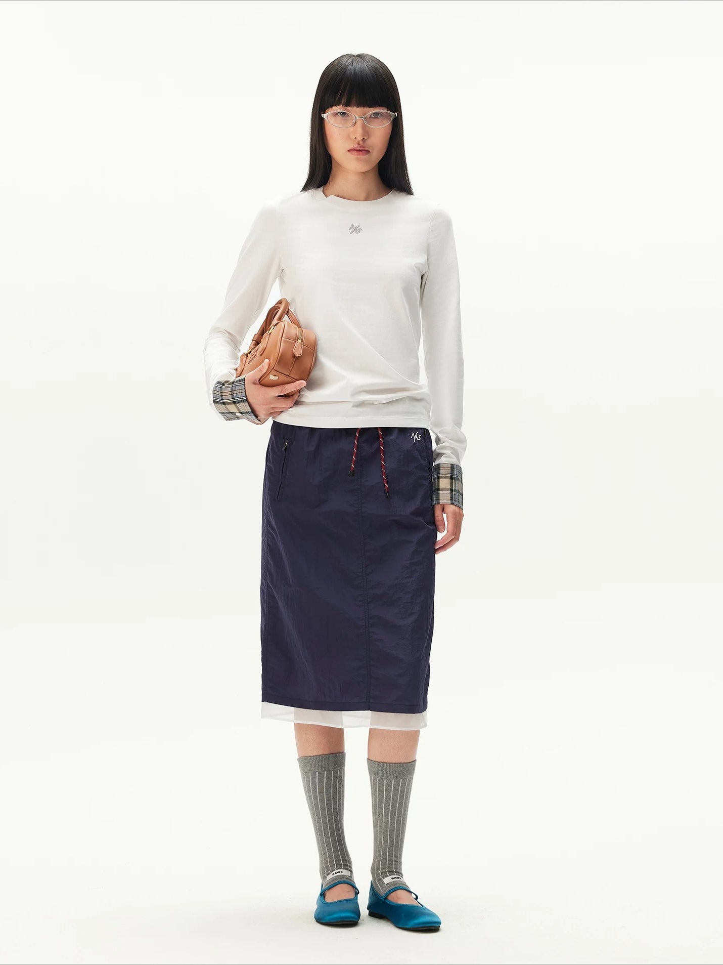 White Plaid Cuff Tee
