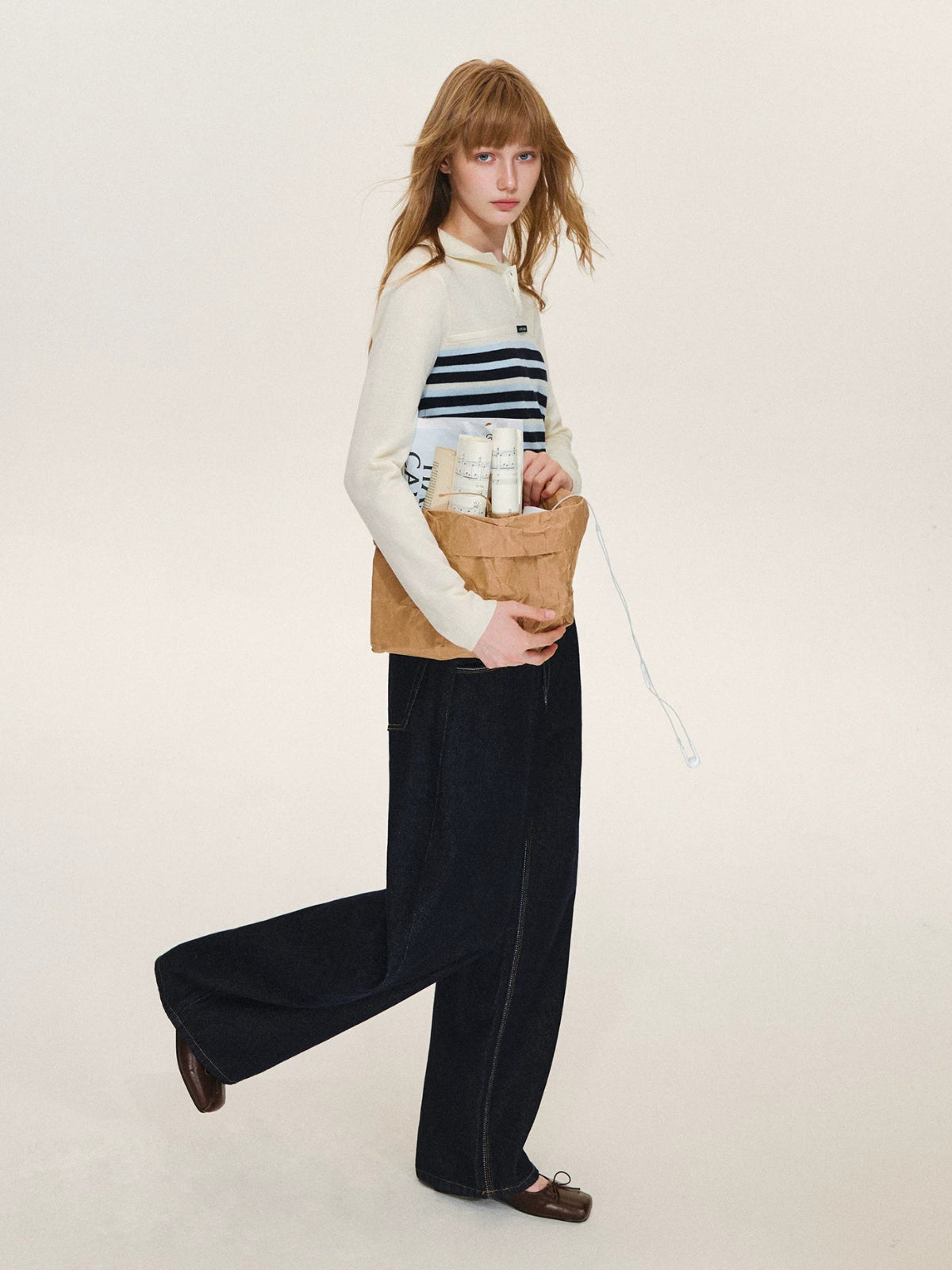 Layered Stripe Wool Blend Polo