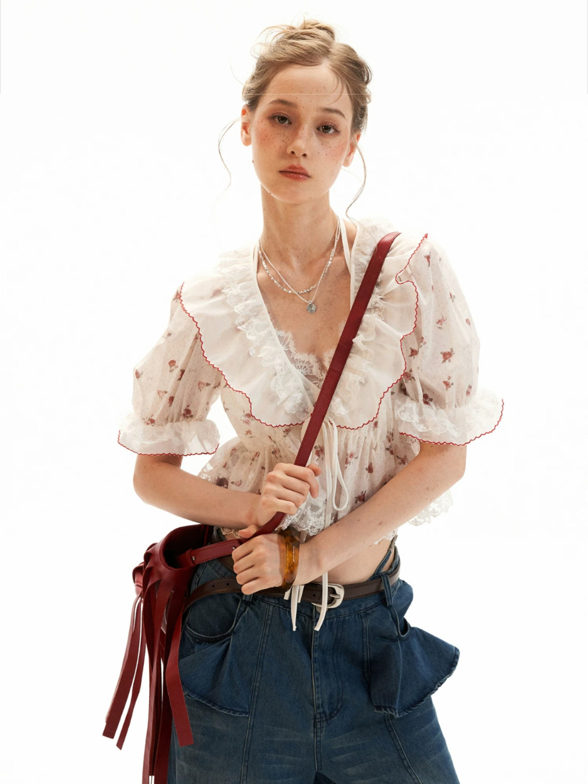 Floral Dot Puff Sleeve Blouse