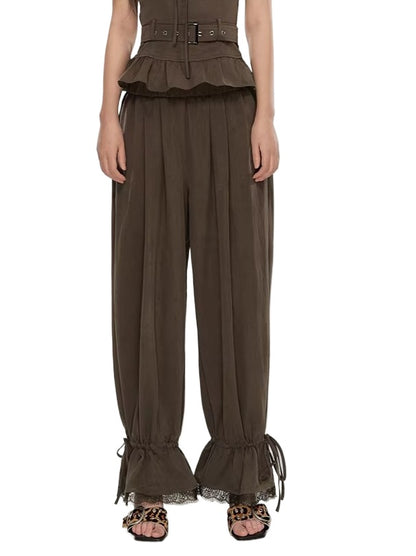 Lace Panel Wide-Leg Pants