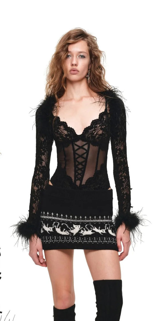Ostrich Feather Trimmed Lace Bolero