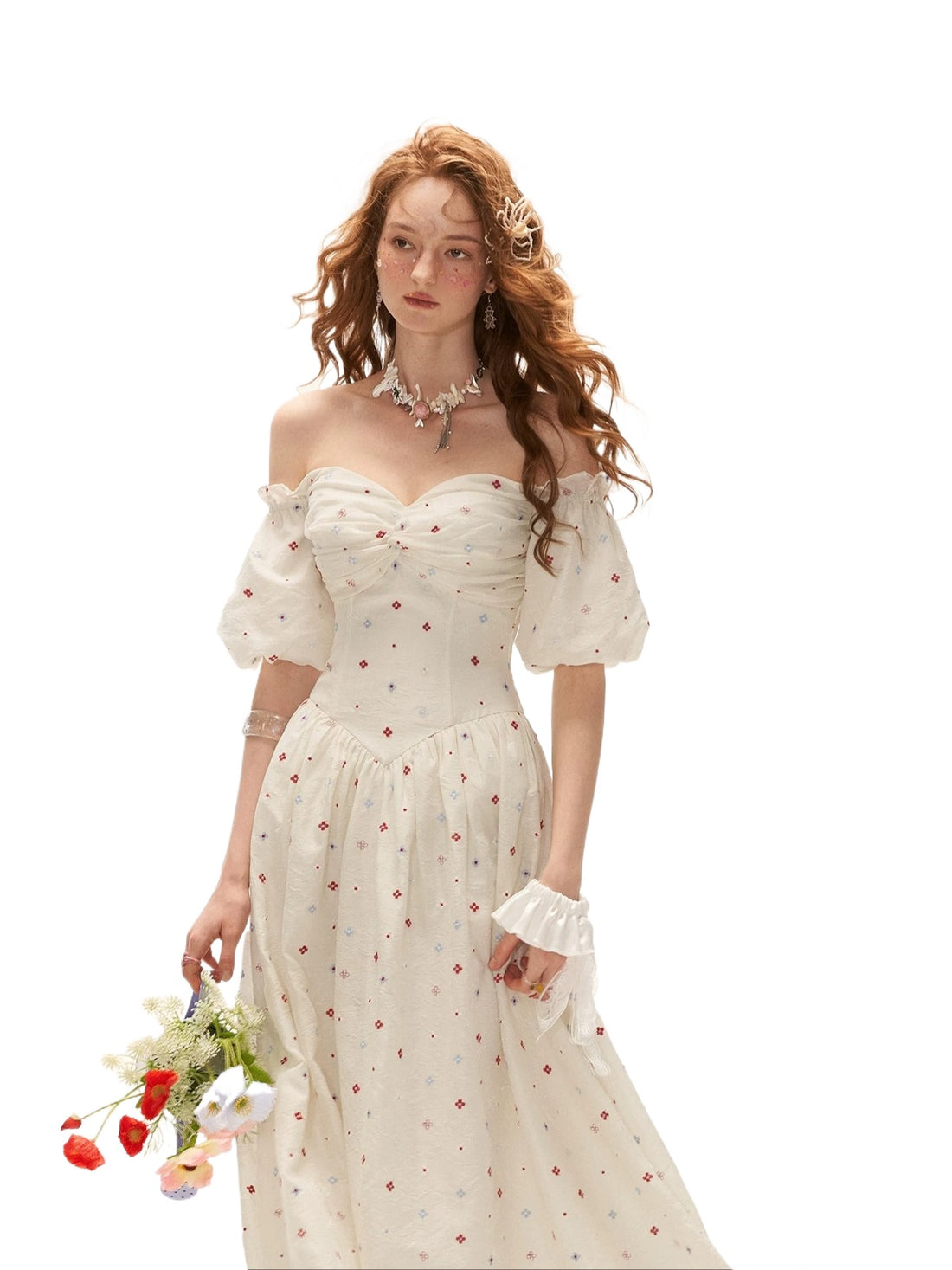 Vintage Floral Strapless A-Line Maxi Dress