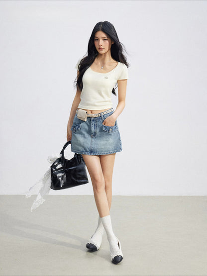 Blue Denim A-line Skort
