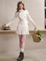 Polka Floral Satin Knit Cardigan & Skirt Set