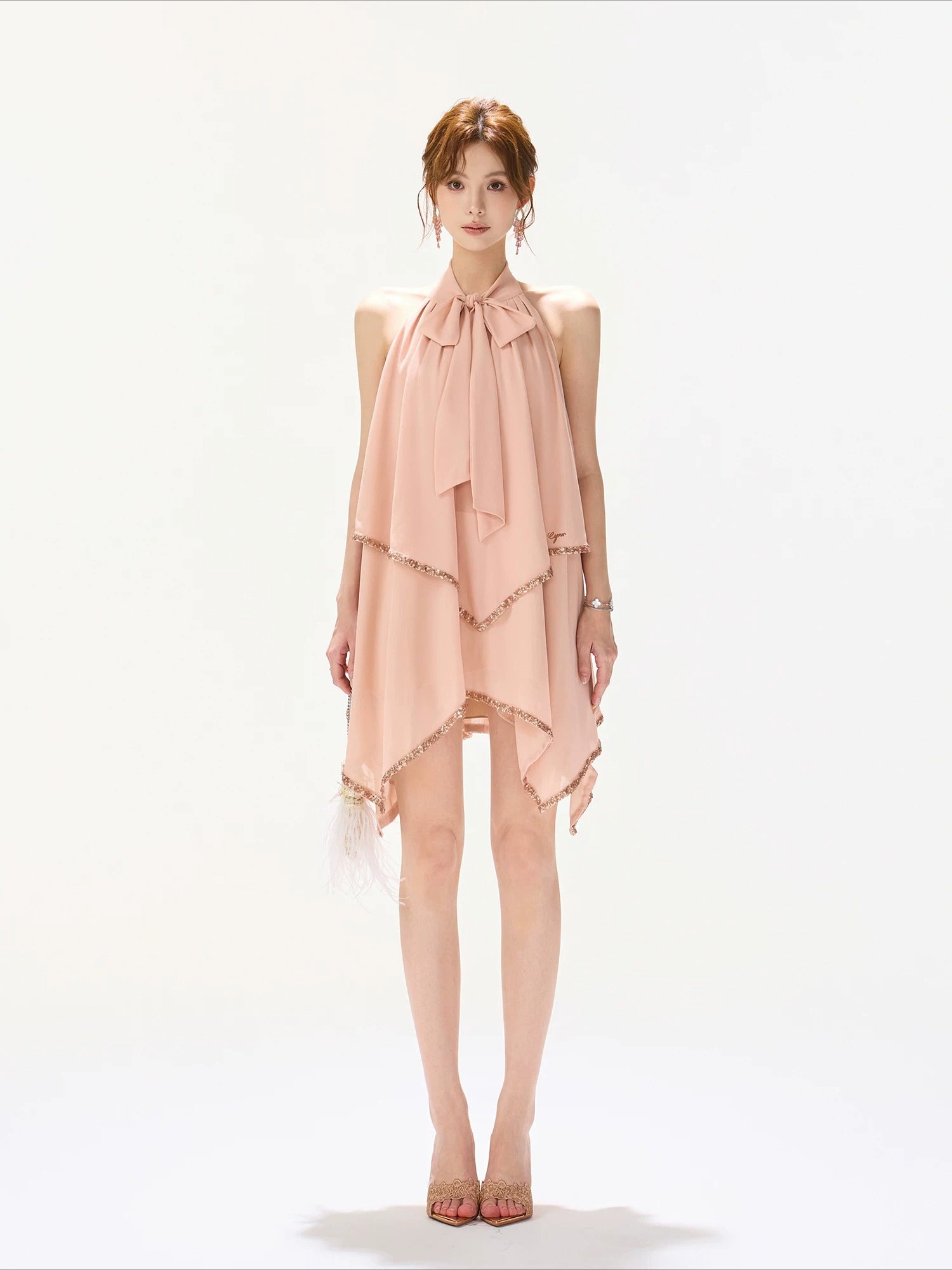 Light Pink Crystal Satin Dress