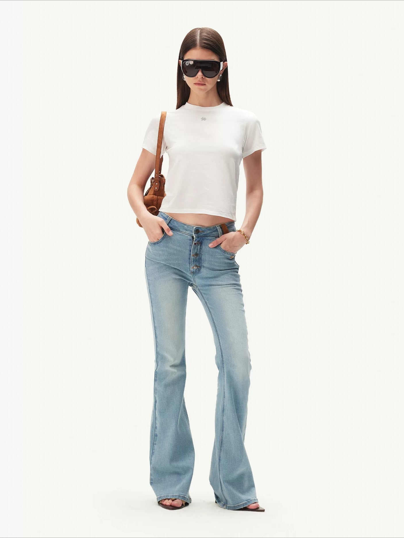 +5CM N1 Washed Suede Flare Jeans