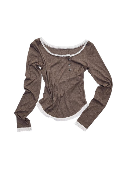Lace Trim Henley Top