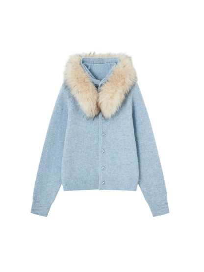 Detachable Fur Collar Fleece Hooded Cardigan