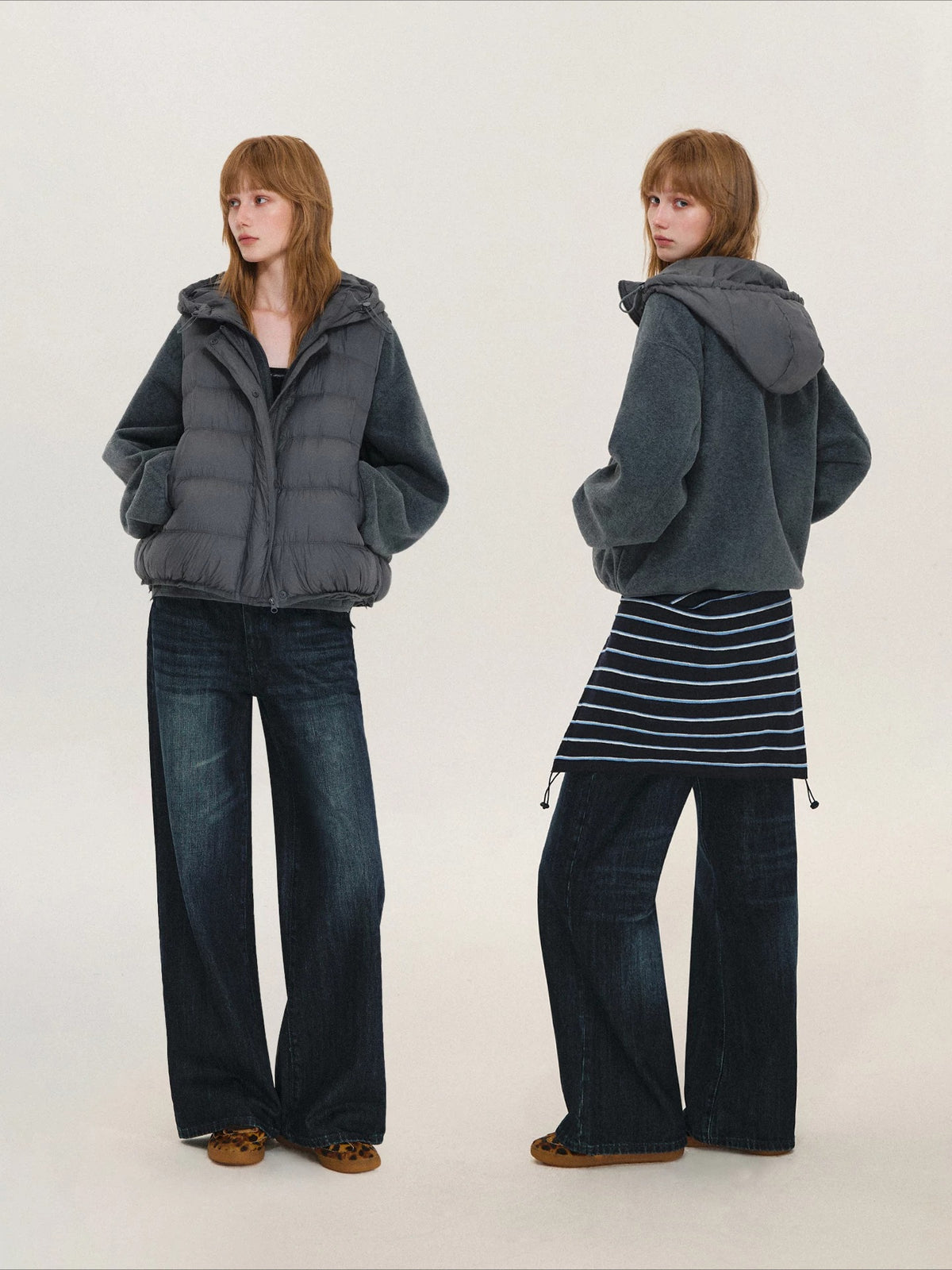 Hooded Fleece Down Vest Two-Piece Set
