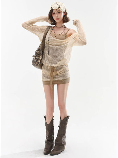Apricot Lace Layered Bodycon Dress
