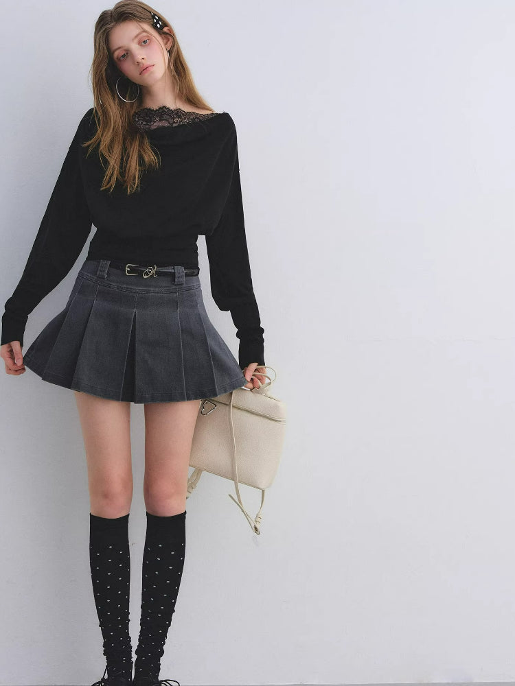 Draped Neck Cinched Waist Lace Patchwork Top