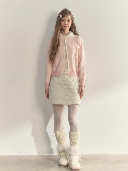 Pink Plaid Knit Doll Collar Sweater