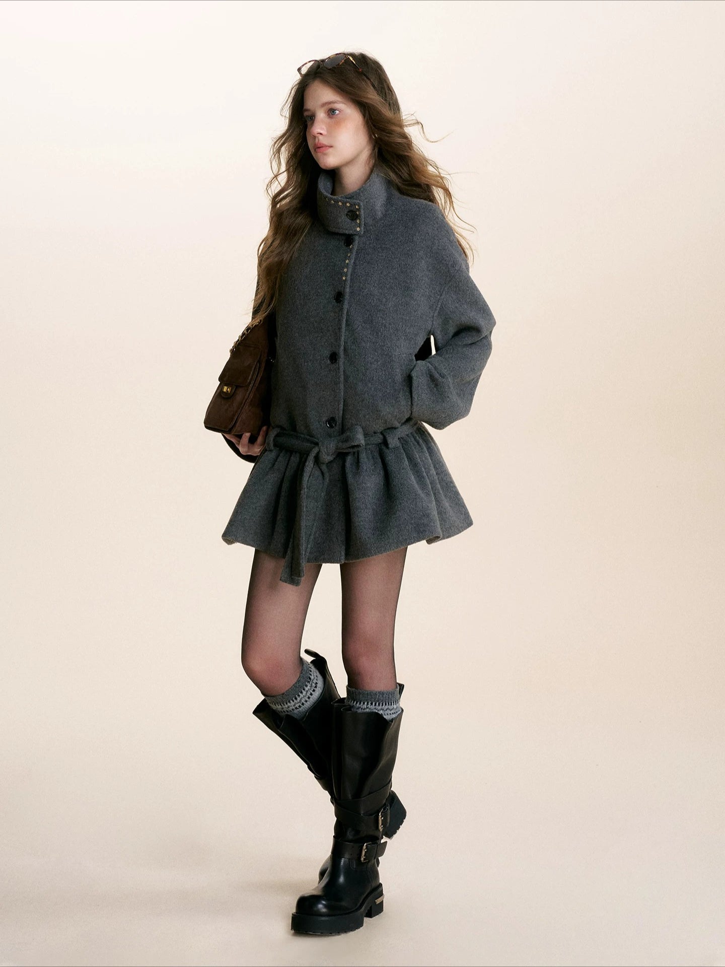 Gray Floral Sequin Wool Coat