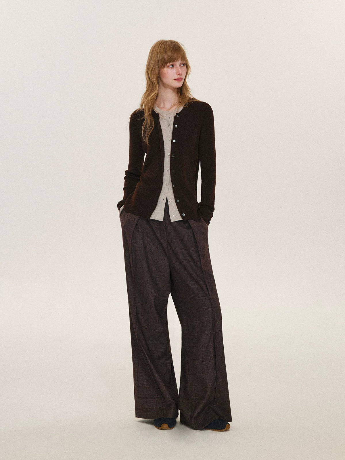 Contrast Layered Wool Blend Cardigan