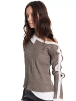 Layered Cable Knit Button Top