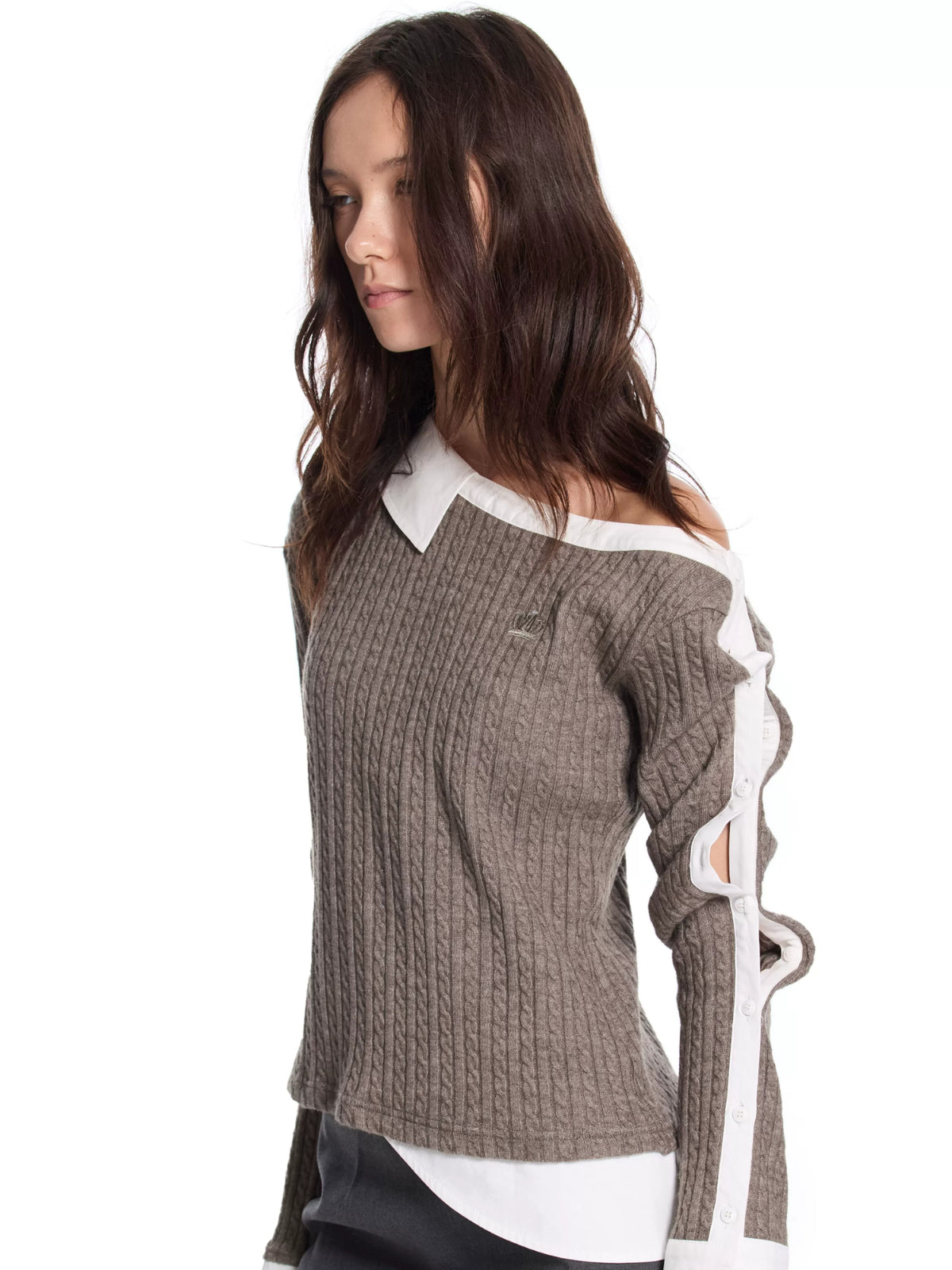 Layered Cable Knit Button Top