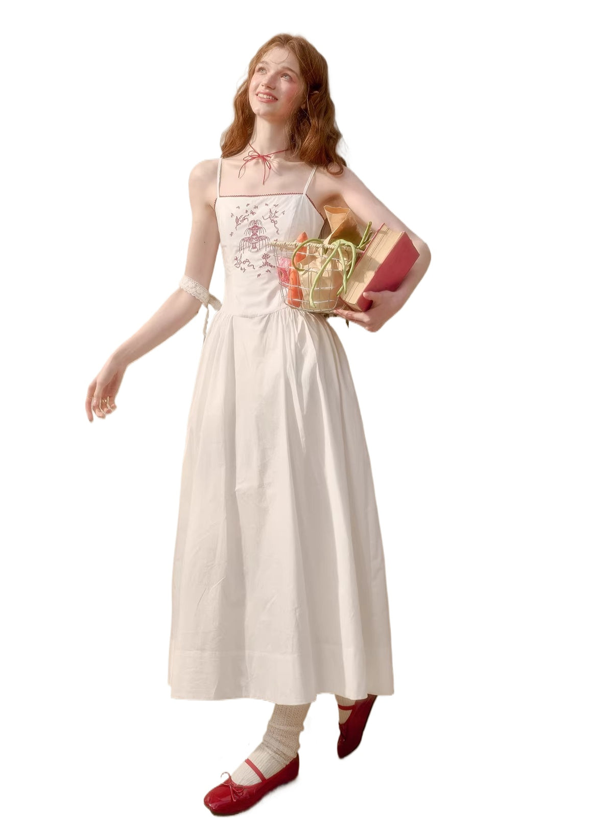 Fountain Embroidered White Dress
