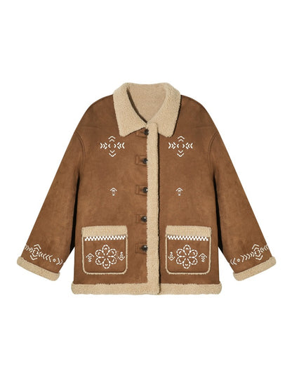 Shearling Embroidered Suede Jacket