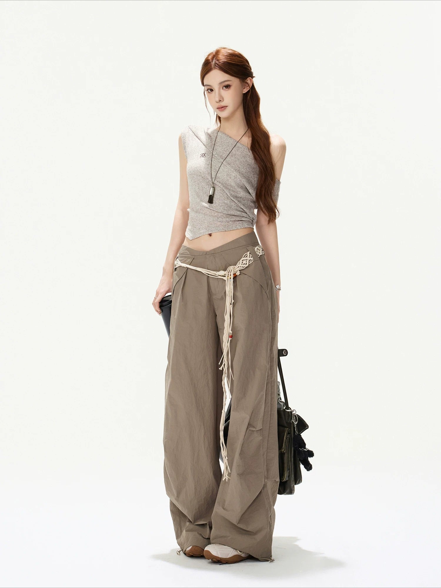 Gray Tie-Waist Knit Top &amp; Skirt Set