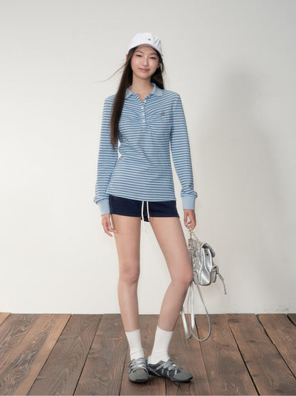 Striped Polo Long-Sleeve T-shirt