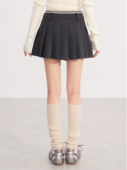 Color-blocked Waistband Pleated Skirt