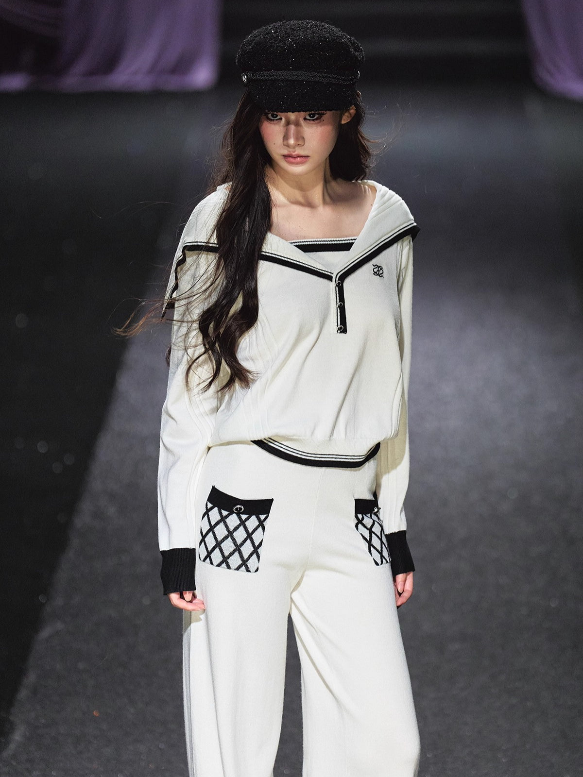 Sailor-Collar Knit Two-Piece Set