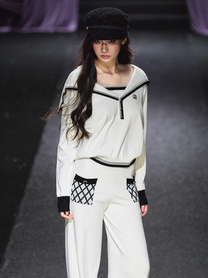 Sailor-Collar Knit Two-Piece Set