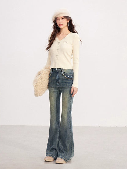 V-neck Shiny Yarn Knit Base Layer