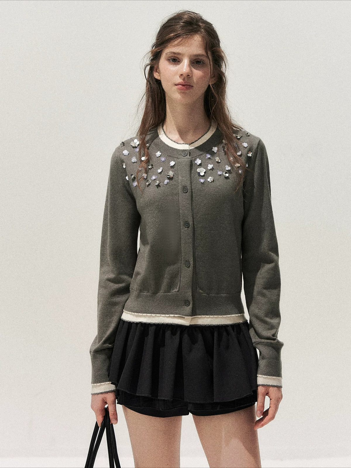 Beaded Contrast Knit Sweater