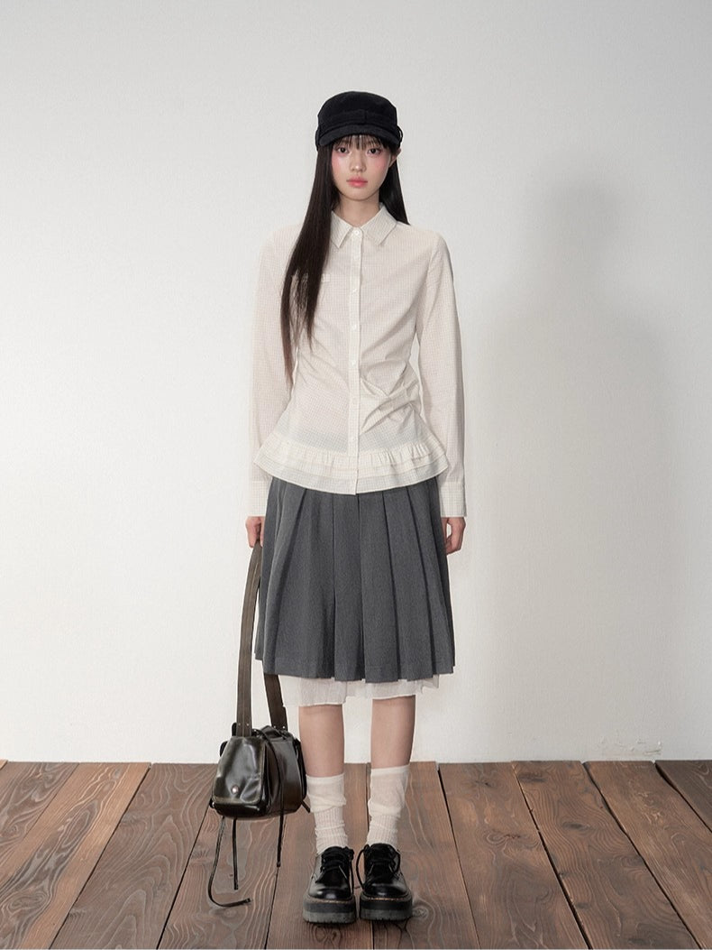 Khaki &amp; White Vintage Plaid Blouse