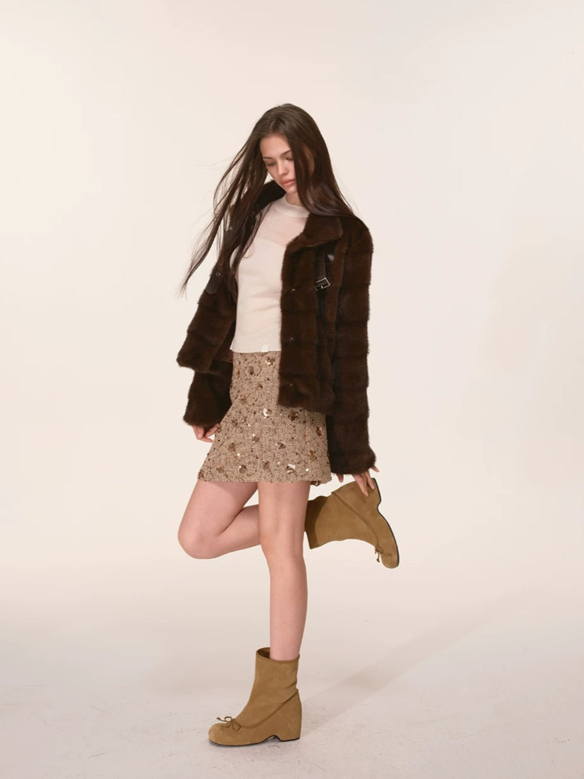Vintage Faux Mink Fur Buckle Jacket