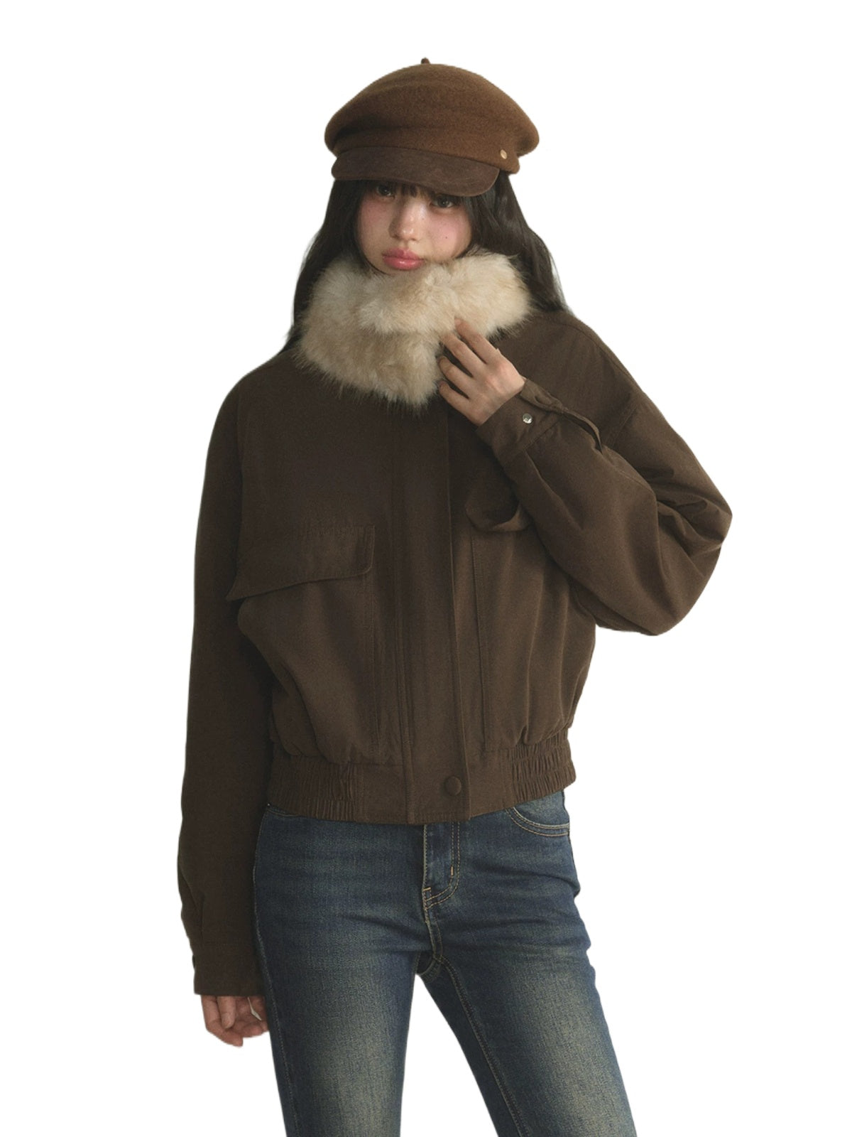 Vintage Detachable Fur-Collar Utility Jacket