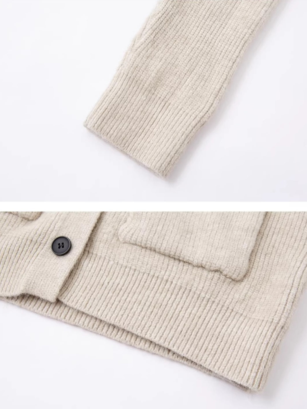 Detachable Fur Collar Ribbed Cardigan