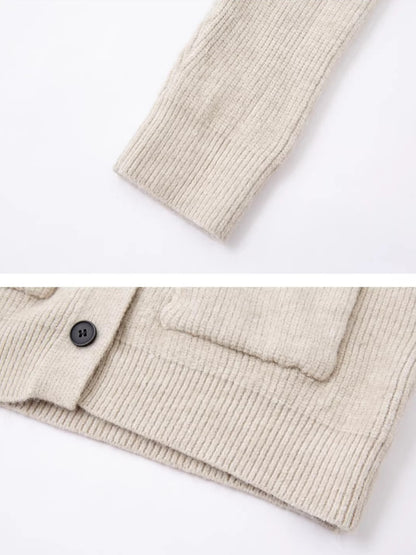 Detachable Fur Collar Ribbed Cardigan