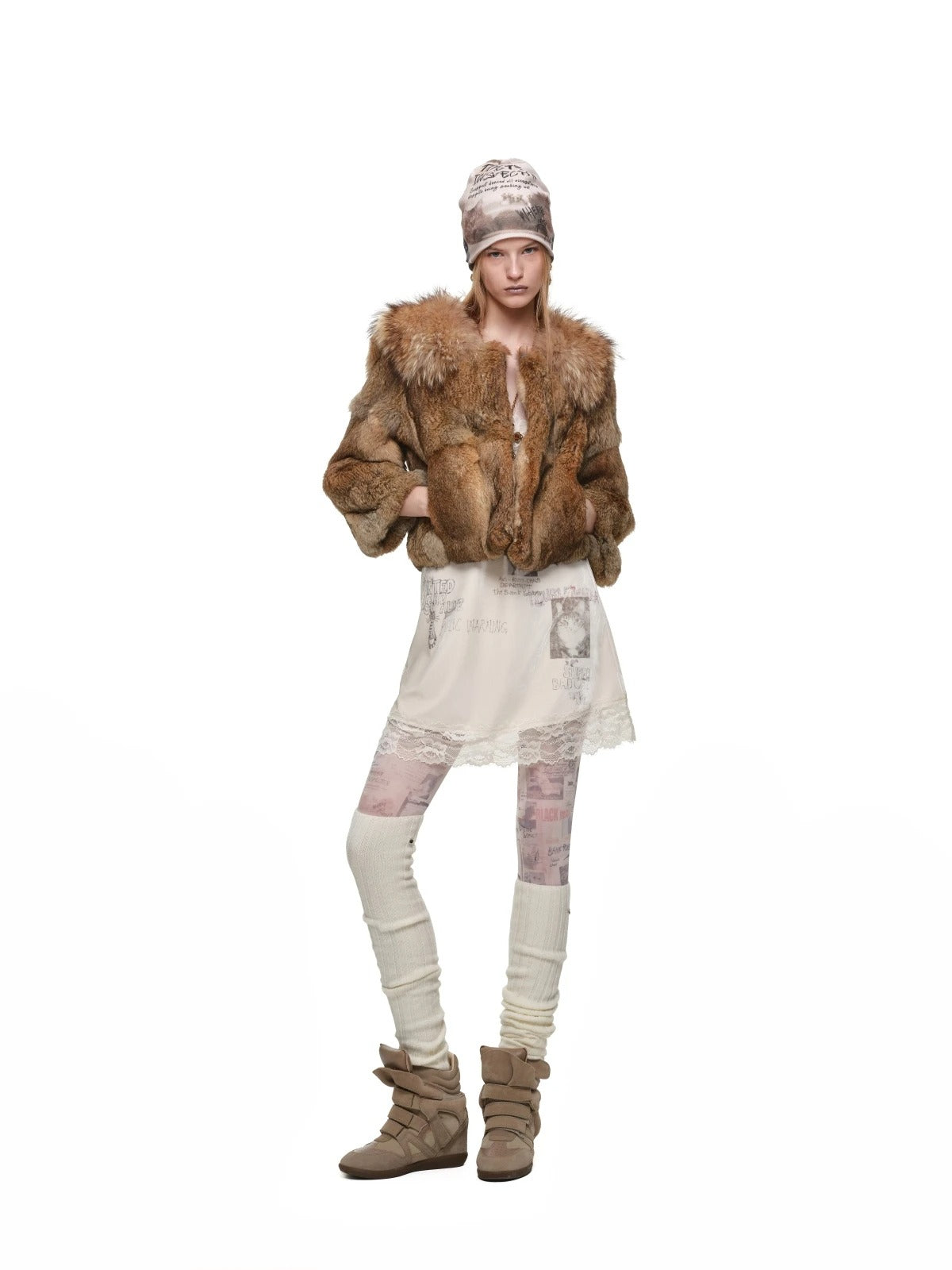 Rabbit Fur Cropped Collar Jacket